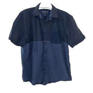 American Rag CIE Men's Large Button Up Shirt Short Sleeve Two Tone Blue Cotton